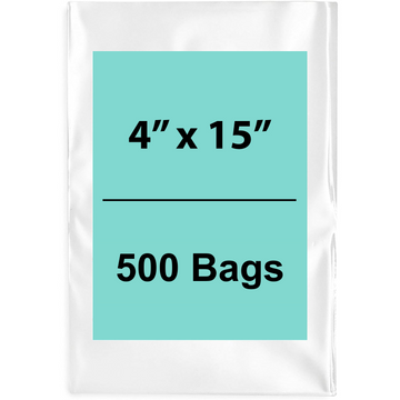 Clear Poly Bags Flat 4"X15" 1.5 Mil 500 Bags